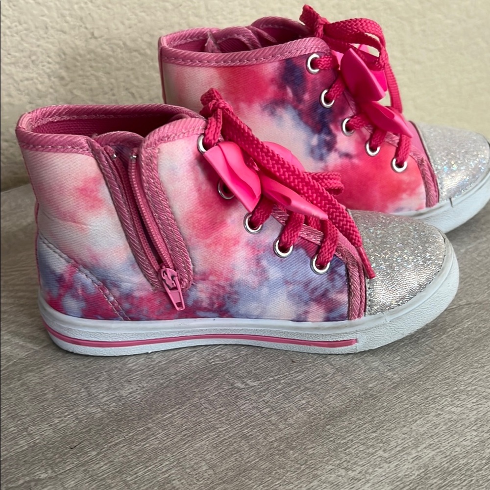 Pink and Silver Glitter High-Top Sneakers
